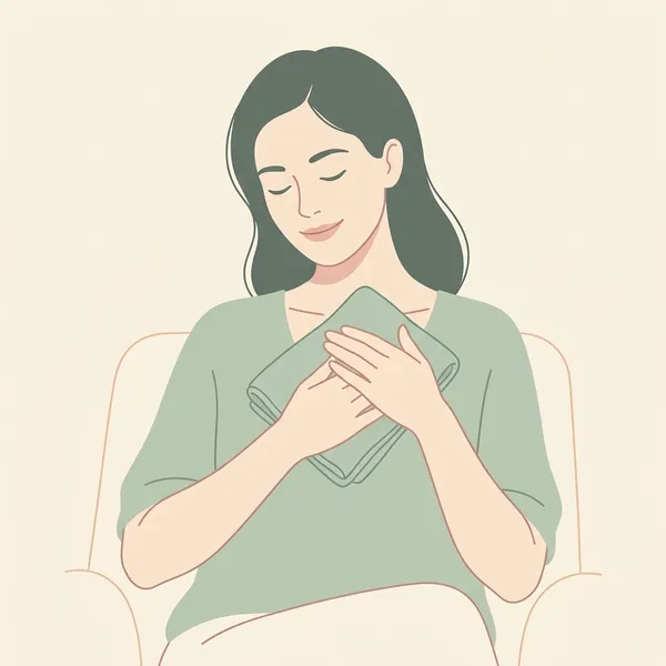 Hình vẽ hướng dẫn mẹ chườm lạnh nhẹ nhàng bằng khăn mát hoặc túi gel xung quanh vùng bầu ngực bị sưng nề để giảm mạch co sưng tức thì